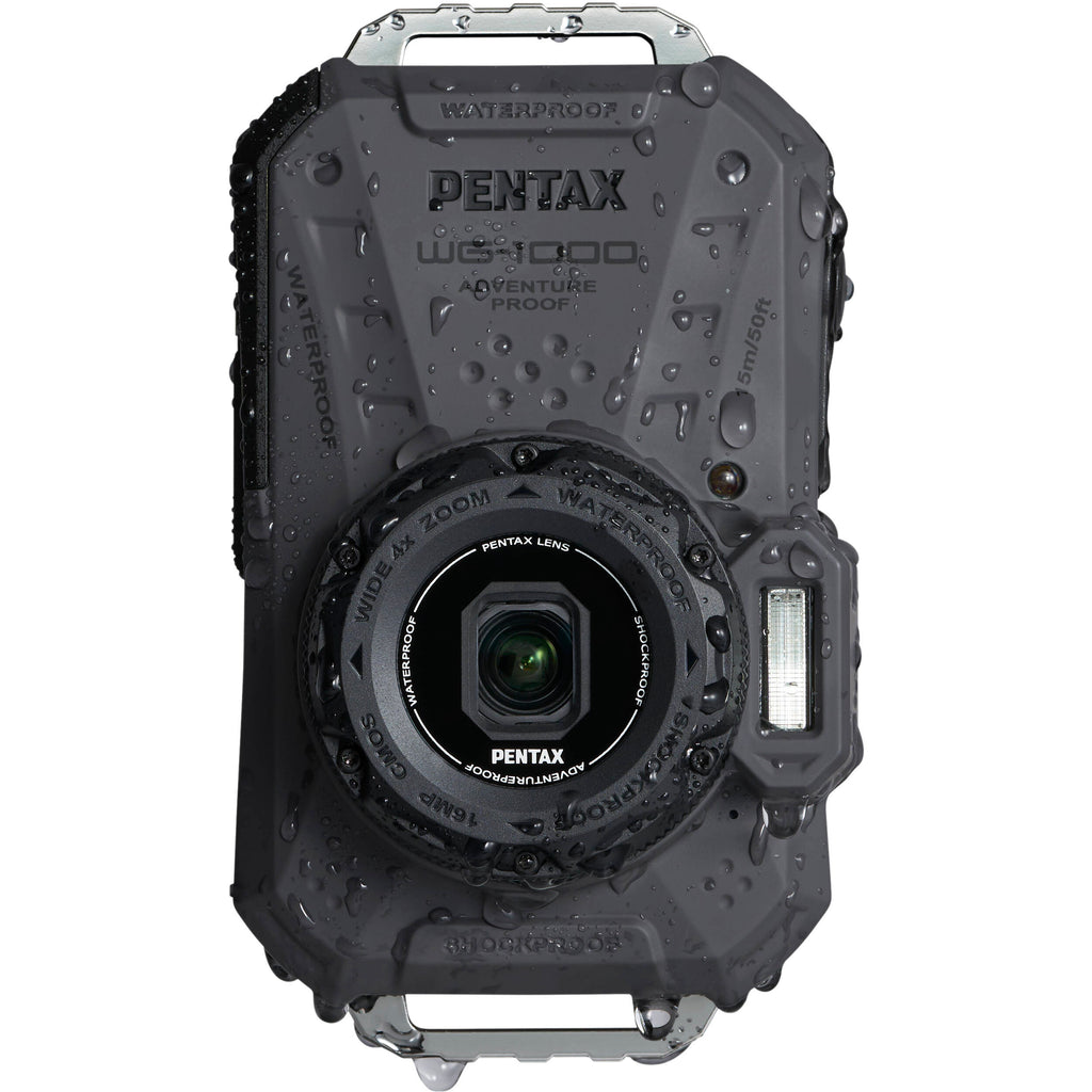 Ricoh Pentax WG-1000 compact instant camera with rugged design, lens and flash visible in the image.