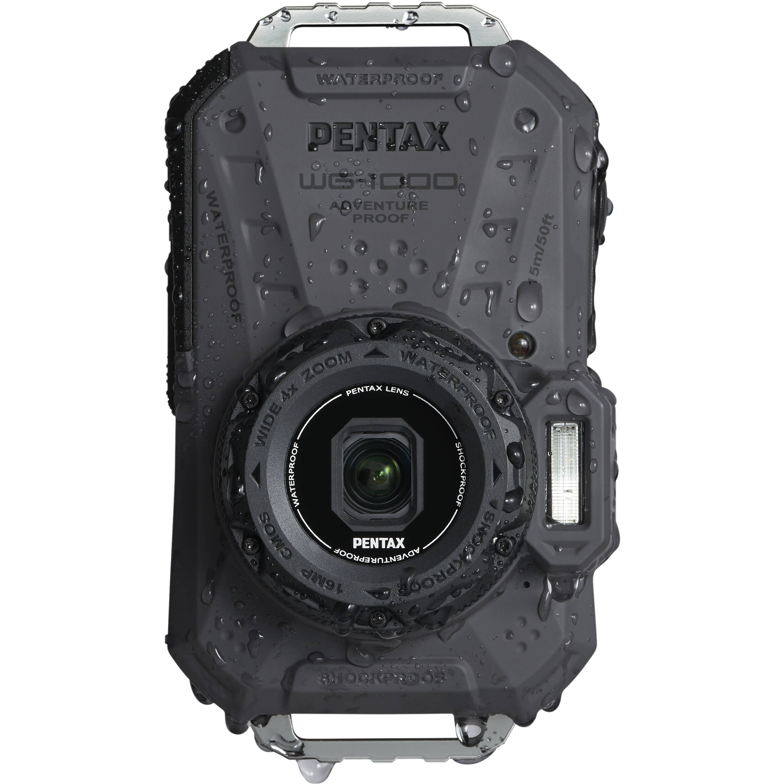 Ricoh Pentax WG-1000 compact instant camera with rugged design, lens and flash visible in the image.