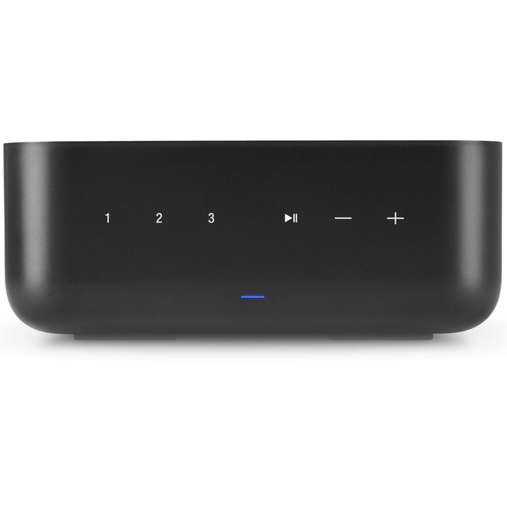 Denon Home Amp stereo amplifier with sleek black design and control knobs, ideal for high-quality home audio systems.
