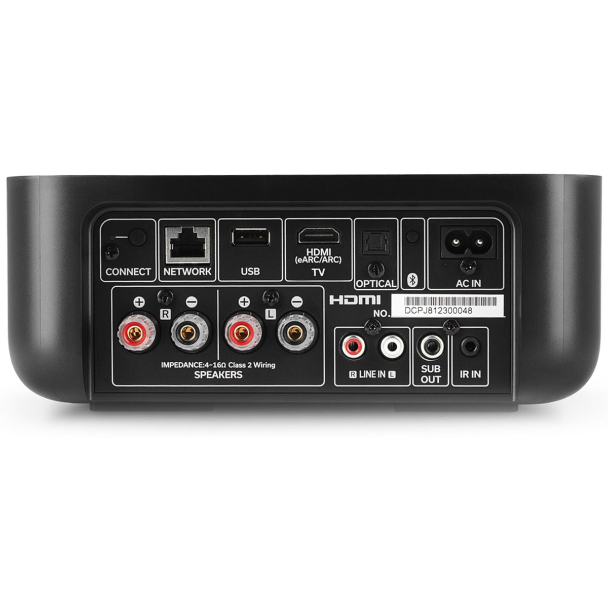 Denon Home Amp stereo amplifier with modern design, multiple input ports, and control knobs for high-quality audio performance.