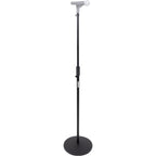 Shure floor microphone stand with adjustable height and sturdy base, designed for professional audio setups.