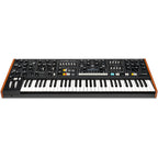 Moog Muse synthesizer with keyboard and control knobs, showcasing its vintage-inspired design and front panel features.
