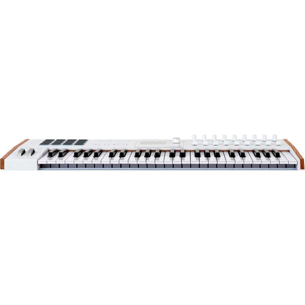 Arturia KeyLab 49 MK3 MIDI keyboard with 49 keys, control knobs, and transport buttons for music production.