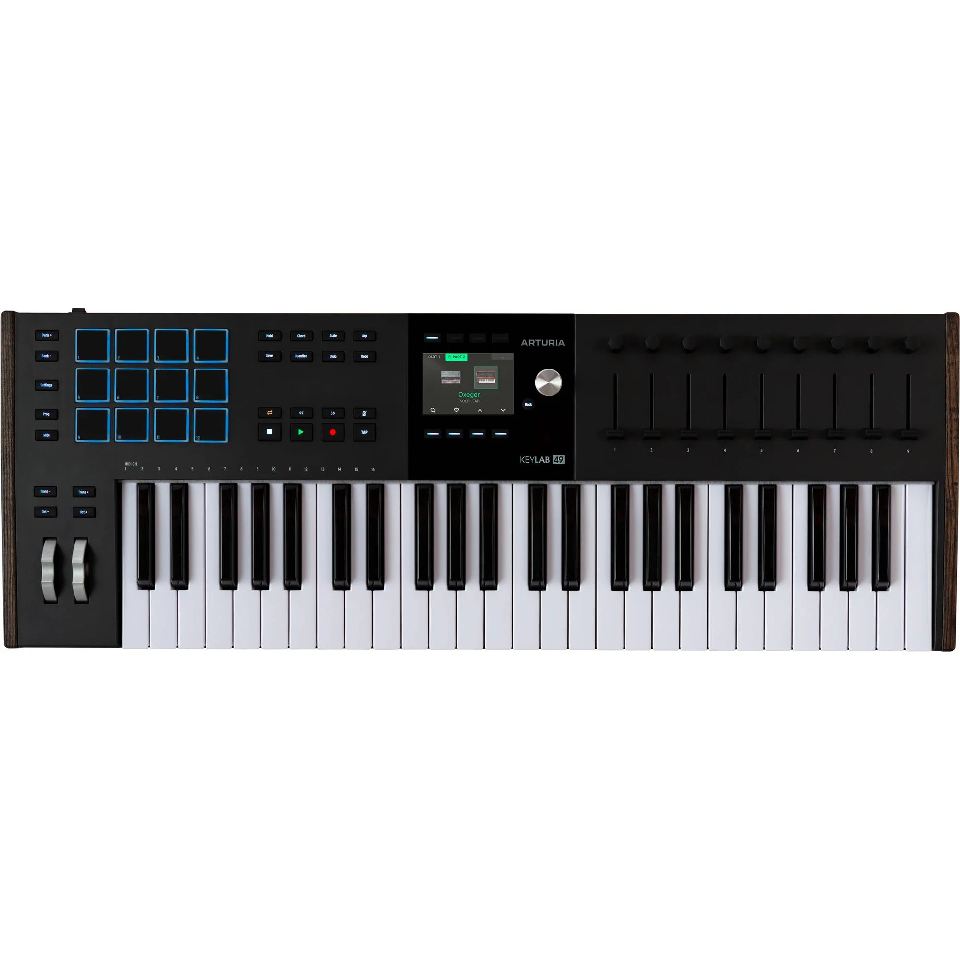 Arturia KeyLab 49 MK3 MIDI keyboard with 49 keys, control knobs, and pads for music production and digital composing.