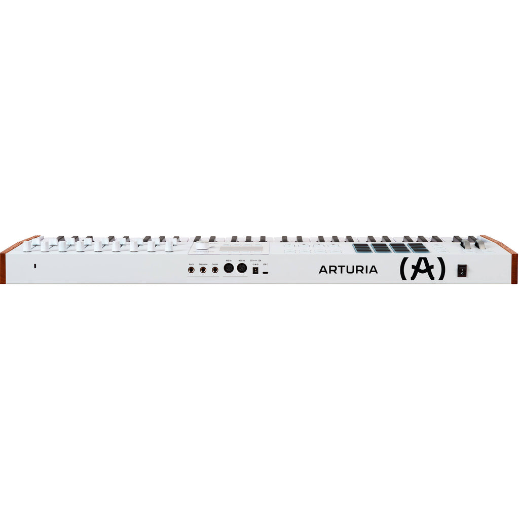 Arturia KeyLab 61 MK3 MIDI keyboard with 61 keys, control knobs, and transport buttons, designed for music production and performance.
