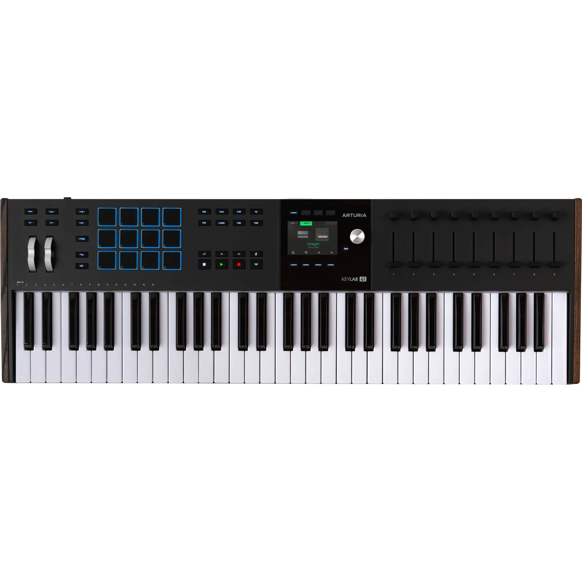 Arturia KeyLab 61 MK3 MIDI keyboard with 61 keys, control knobs, and pads, designed for music production and live performance.
