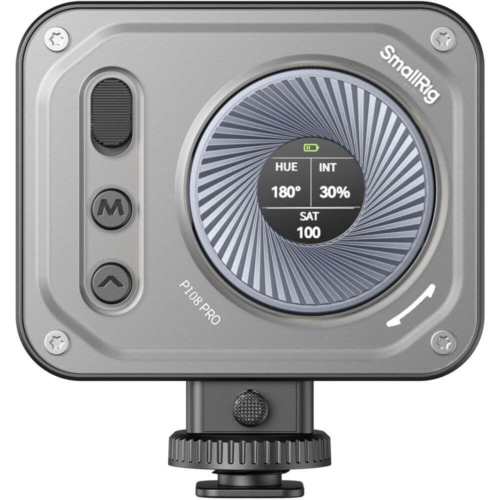 SmallRig Vibe P108 Pro Mini RGB LED Video Light in black, compact lighting device with adjustable color options.