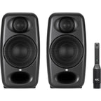 IK Multimedia iLoud Micro Monitor Pro active nearfield studio monitors showing two compact black speakers with control knobs