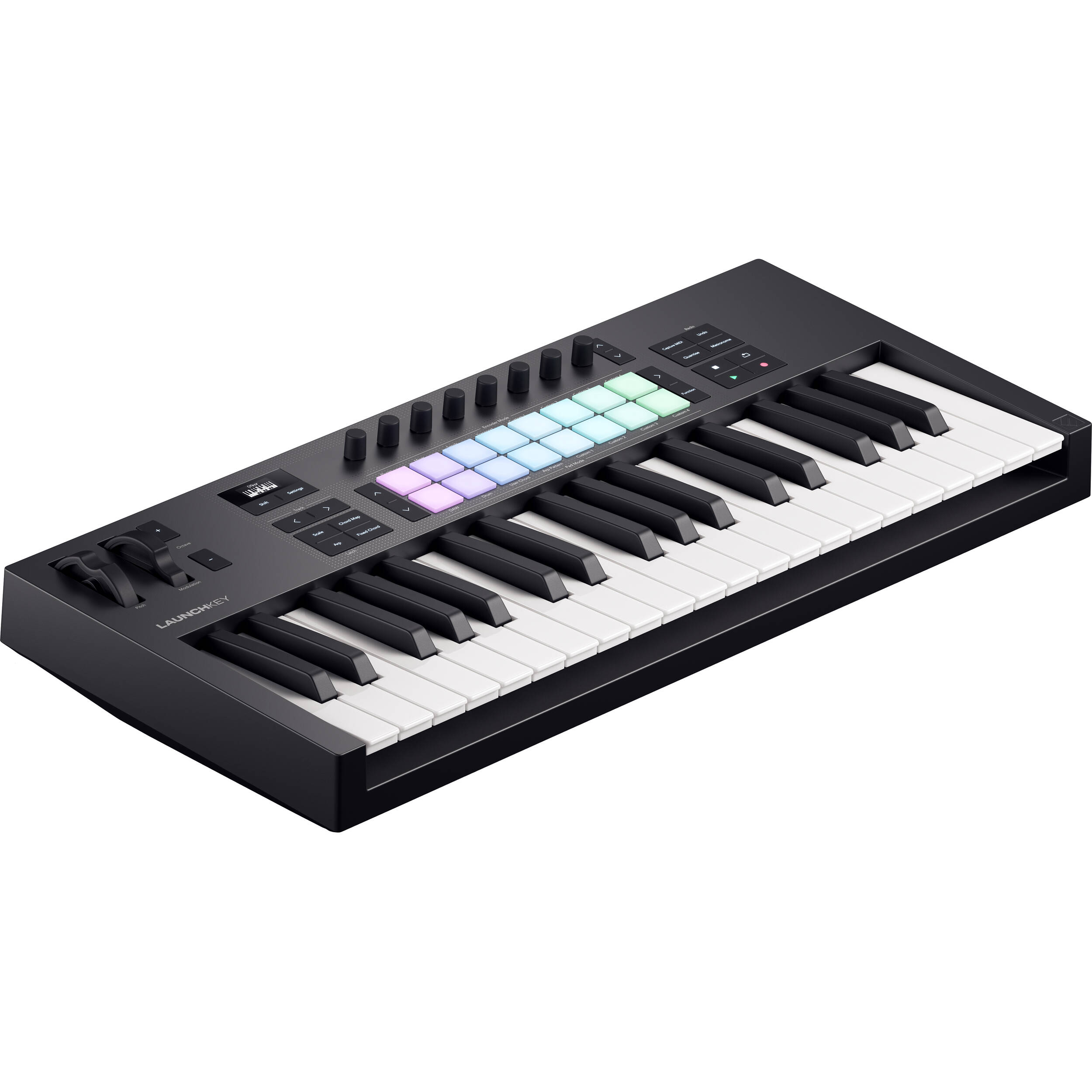Novation Launchkey 37 MK4 MIDI keyboard with 37 keys, control knobs, and pads for music production and live performance.