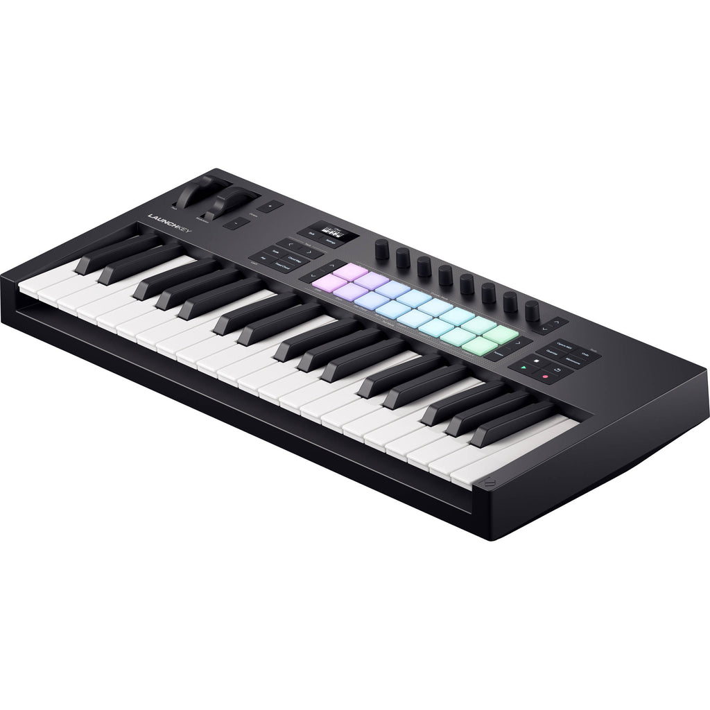Novation Launchkey 37 MK4 MIDI keyboard with 37 keys, control knobs, and pads for music production and live performance.
