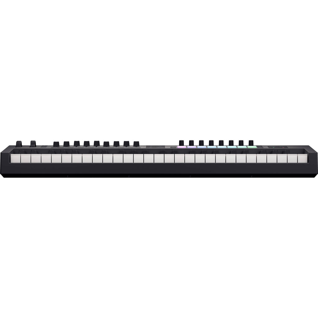 Novation Launchkey 49 MK4 MIDI keyboard with 49 keys, control knobs, and pads for music production and live performance.