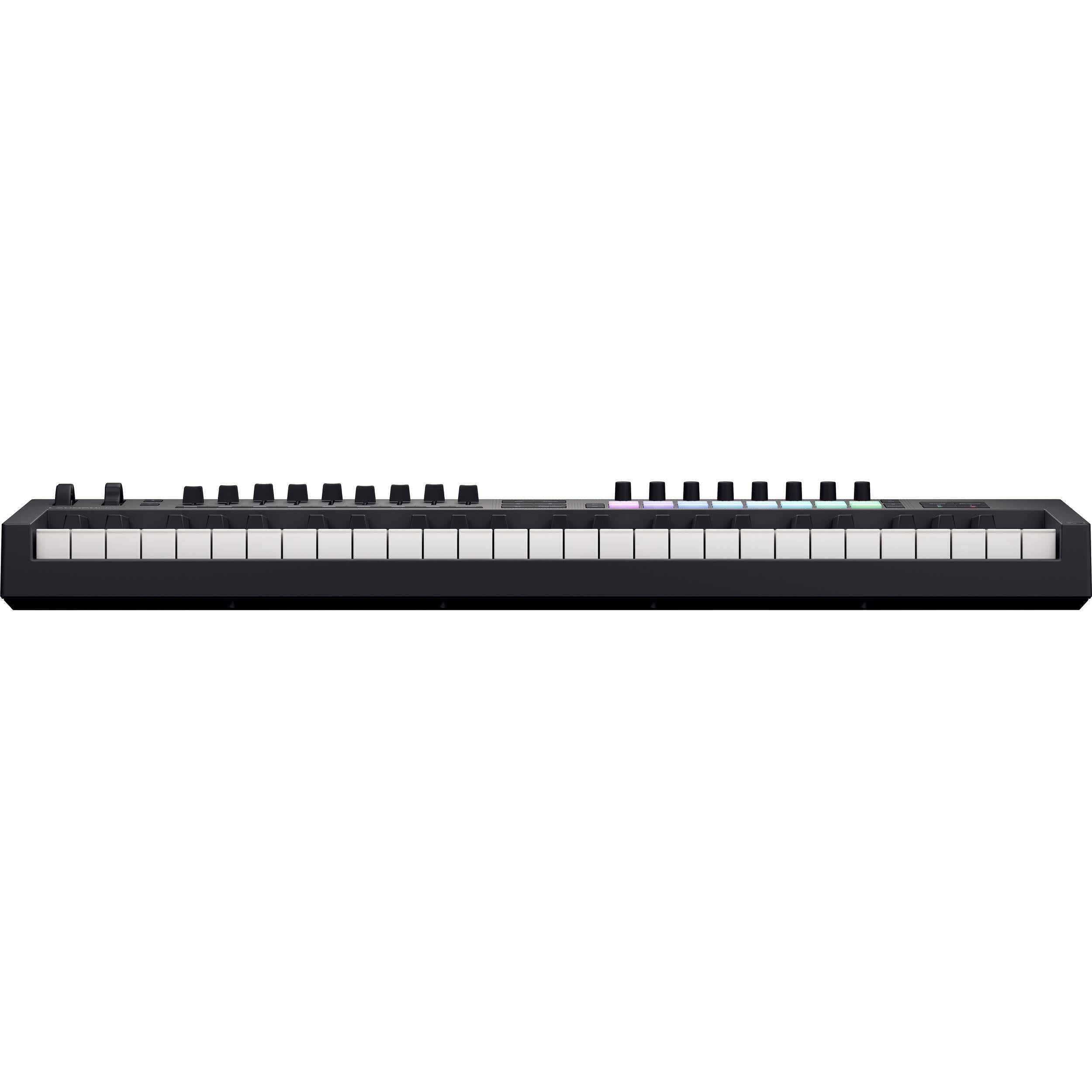 Novation Launchkey 49 MK4 MIDI keyboard with 49 keys, control knobs, and pads for music production and live performance.