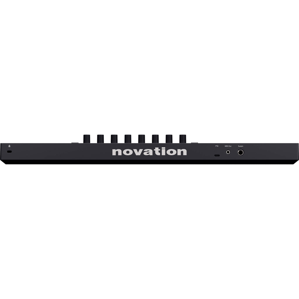 Novation Launchkey Mini 37 MK4 MIDI keyboard with 37 keys and control knobs, designed for music production and live performance.