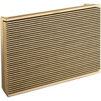 Wireless Bang & Olufsen Beosound Level speaker shown in sleek design with fabric covering and control buttons.