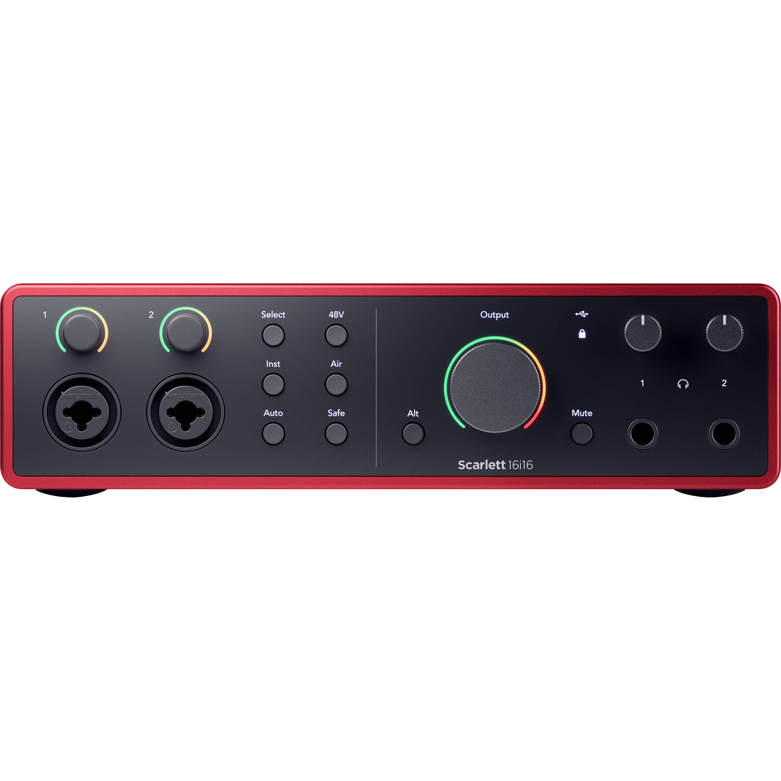 Focusrite Scarlett 16i16 4th Gen audio interface with multiple input and output ports, compact design, and professional audio quality.