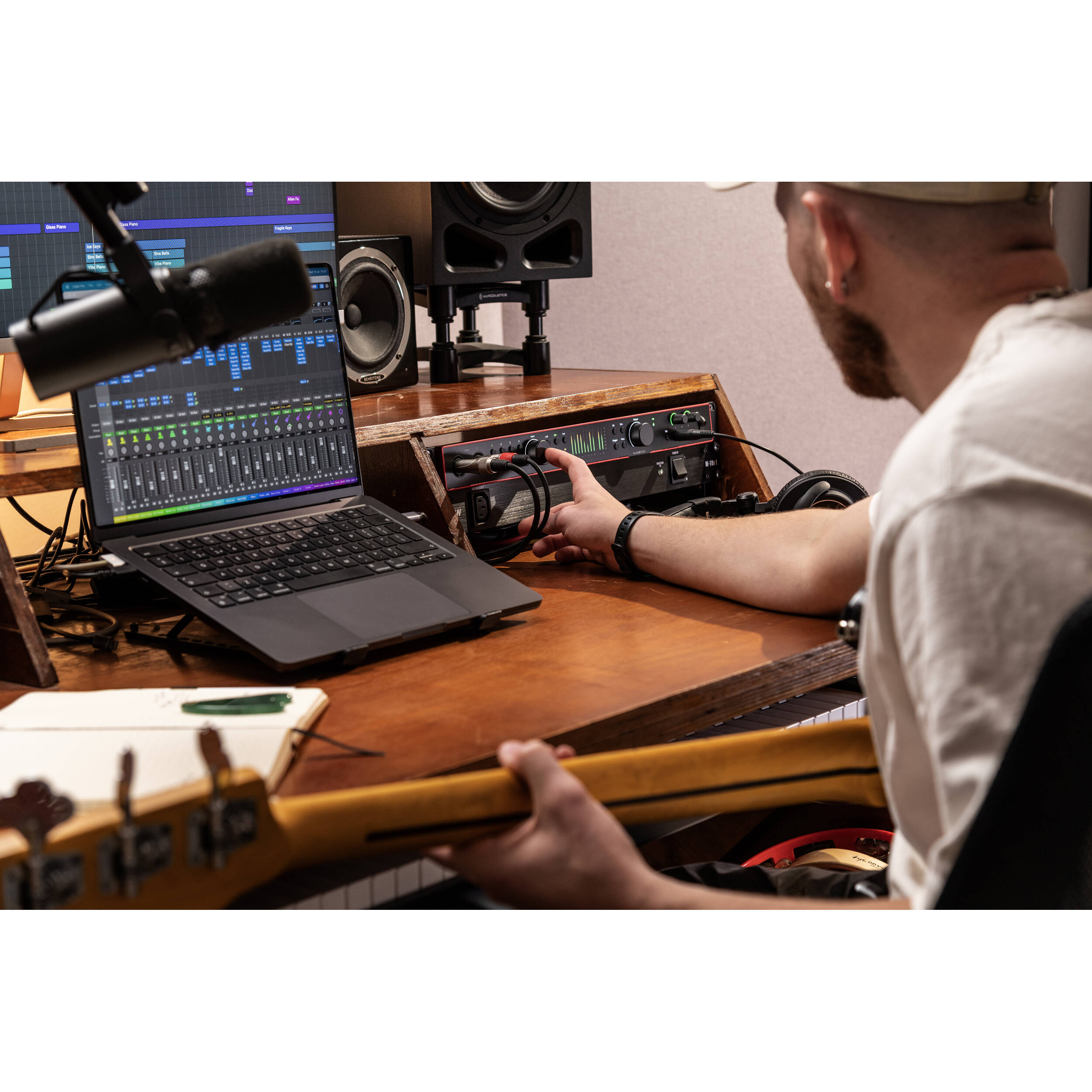Focusrite Scarlett 18i20 4th Gen audio interface with multiple input and output ports, professional audio quality, and sleek design.