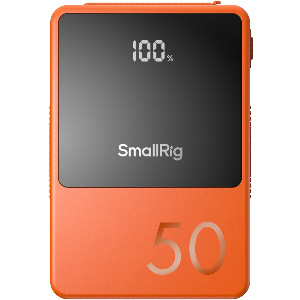 SmallRig VB50 Mini V Mount Battery showing compact design and V mount connector for professional camera power supply.