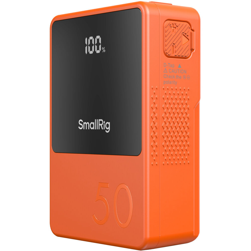 SmallRig VB50 Mini V Mount Battery showing compact design and connection ports for professional camera power supply.