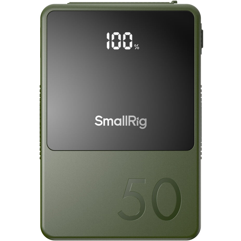 SmallRig VB50 Mini V Mount Battery showing compact design with V mount connector for professional camera power supply.