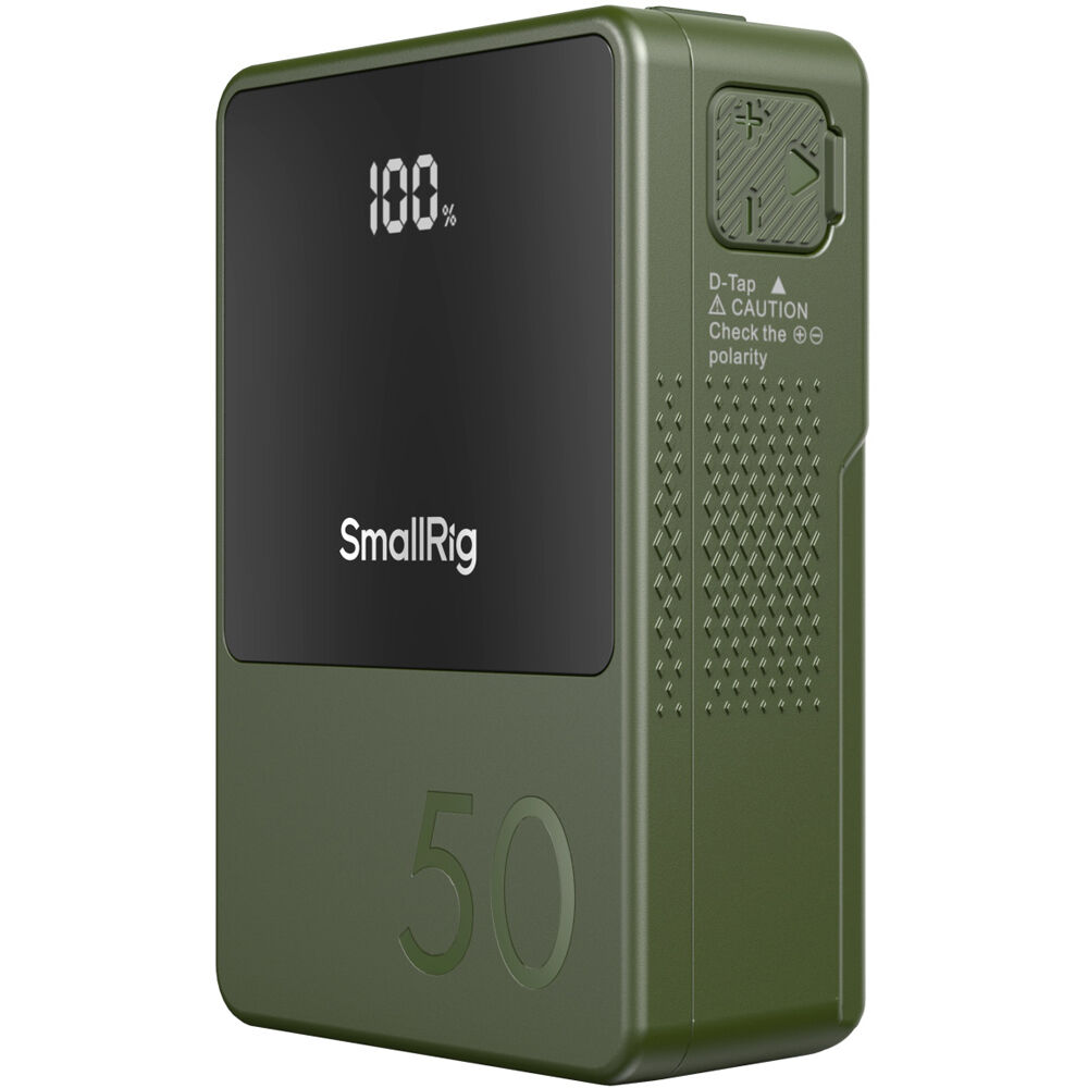 SmallRig VB50 Mini V Mount Battery showing compact design and V mount connector for professional camera power supply.
