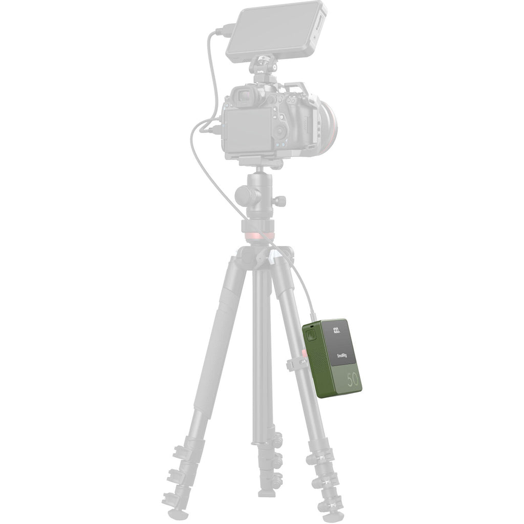 SmallRig VB50 Mini V Mount Battery showing compact design and V mount connector for professional camera power supply.