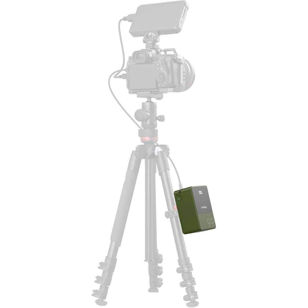SmallRig VB99 Mini V Mount Battery showing compact design and connection ports for professional camera power supply.