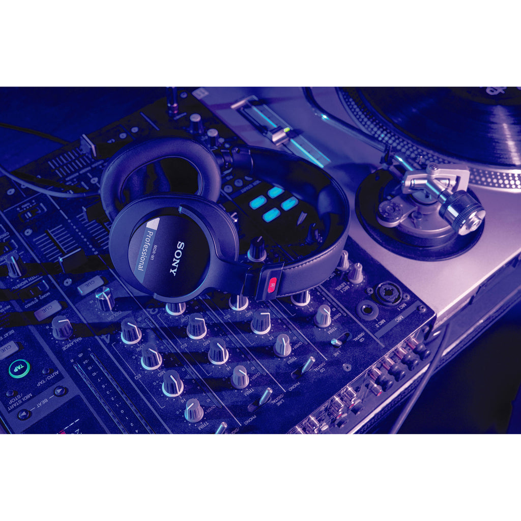 Sony MDR-M1 studio headphones with over-ear design and cushioned ear cups, perfect for professional audio monitoring.