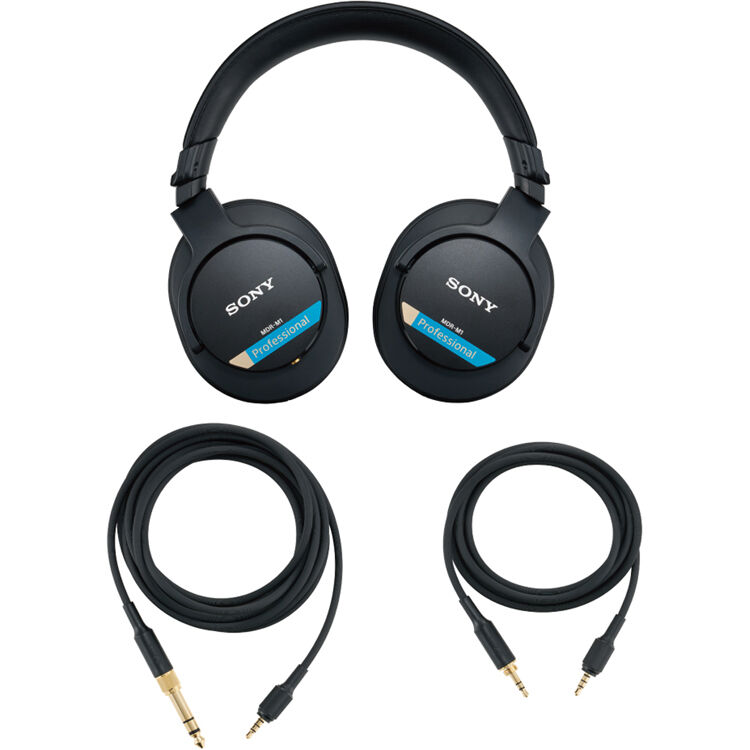 Sony MDR-M1 studio headphones with over-ear design, black color, and adjustable headband, shown on a plain background.