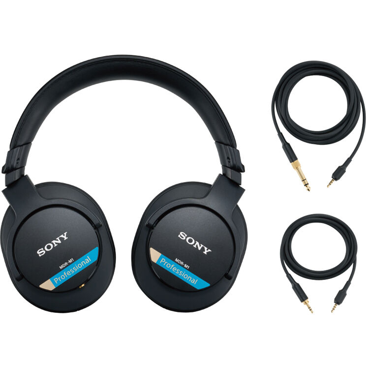 Sony MDR-M1 studio headphones with over-ear design, black color, and adjustable headband for professional audio monitoring.