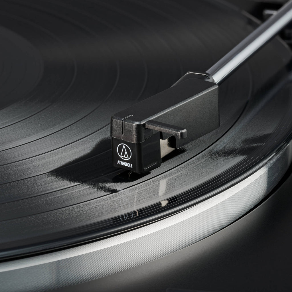 Audio Technica ATN3600LE turntable stylus with a slim needle and black body, designed for high-quality vinyl record playback.
