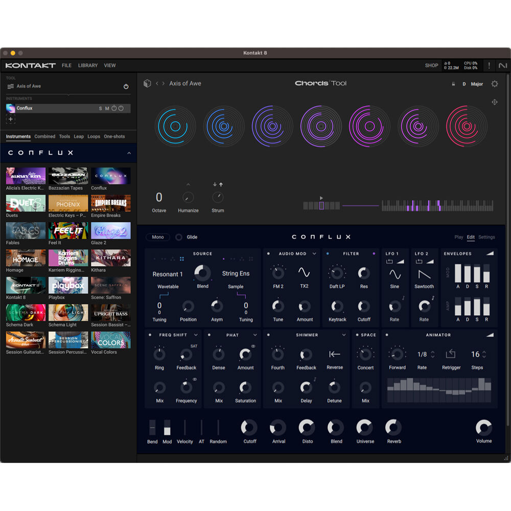 Native Instruments Kontakt 8 music production software interface showing advanced sample library and editing tools.