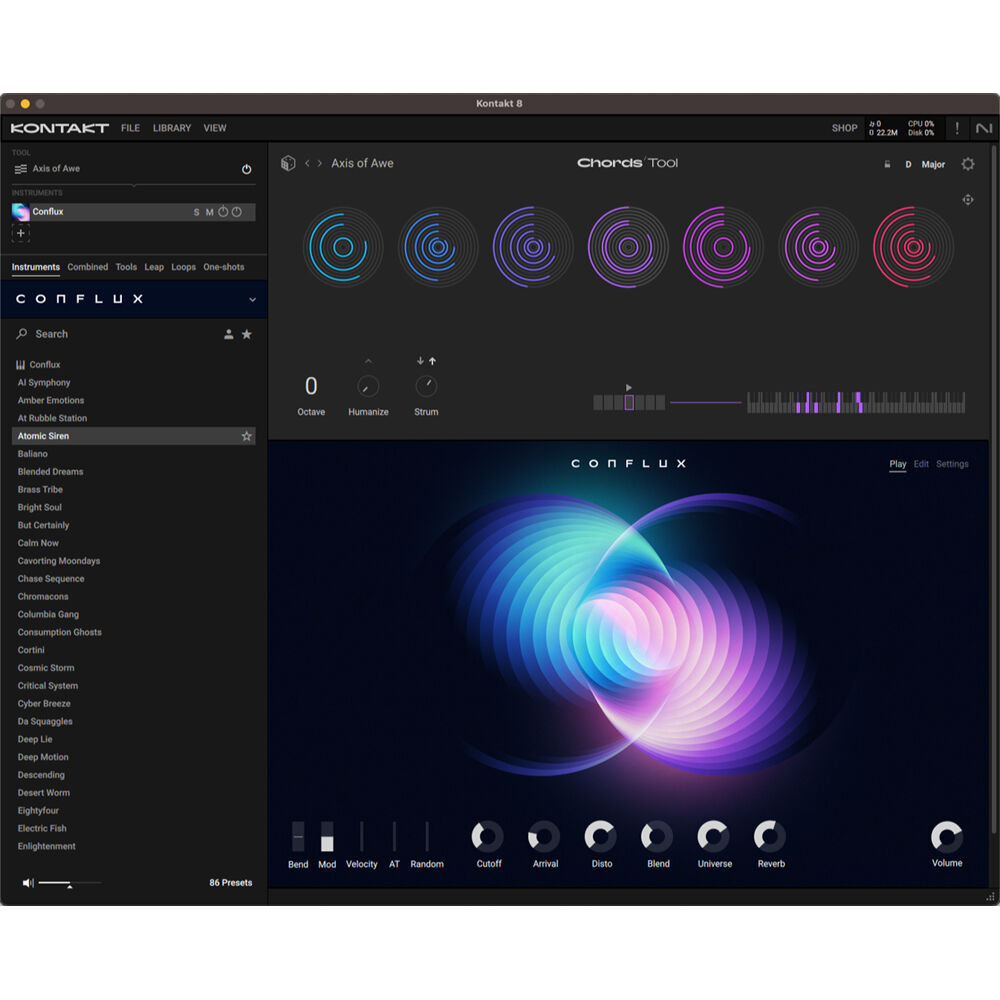 Native Instruments Kontakt 8 music production software interface on screen, designed for professional audio sampling and scripting.