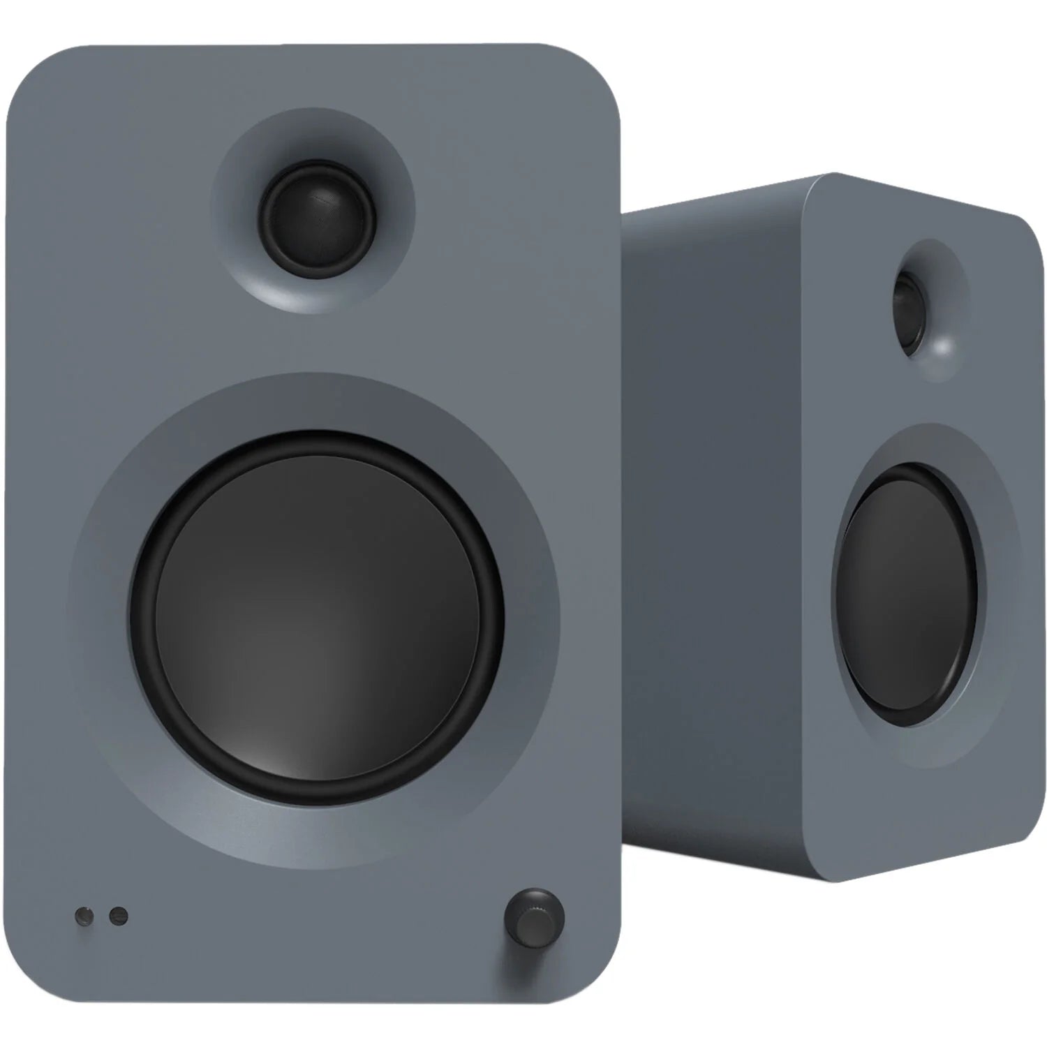 Kanto Audio Ren active bookshelf speakers with sleek black cabinets and modern design, ideal for high-quality home audio.