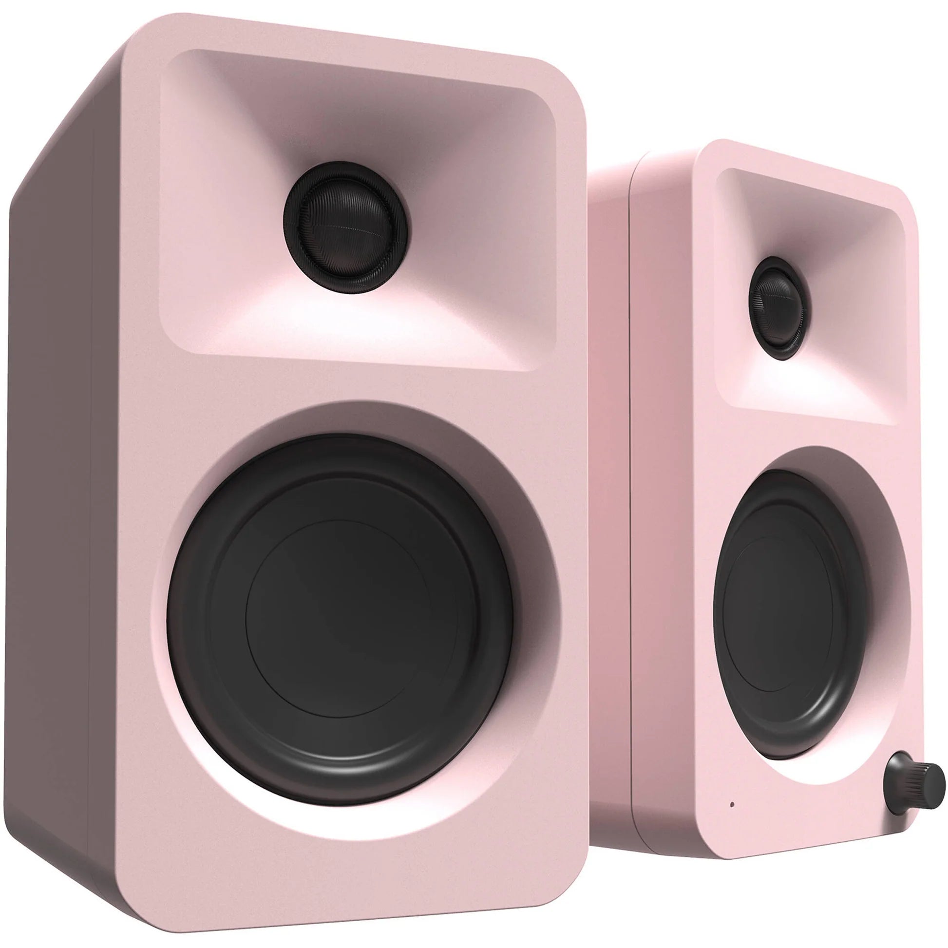 Kanto Audio Ora desktop speakers with sleek black design and dual speaker units, ideal for high-quality computer audio.