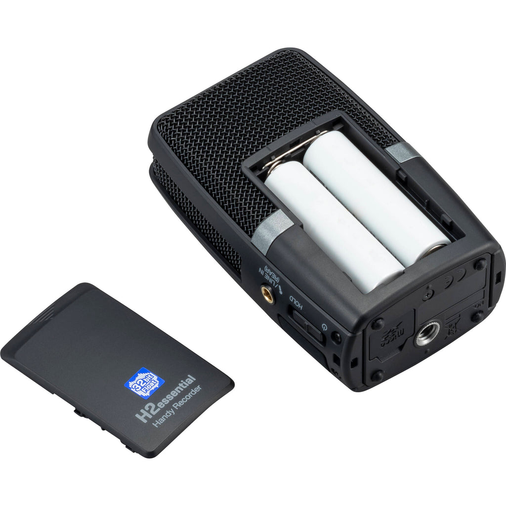 Zoom H2essential digital recorder with multiple microphones and control buttons, ideal for high-quality audio recording.