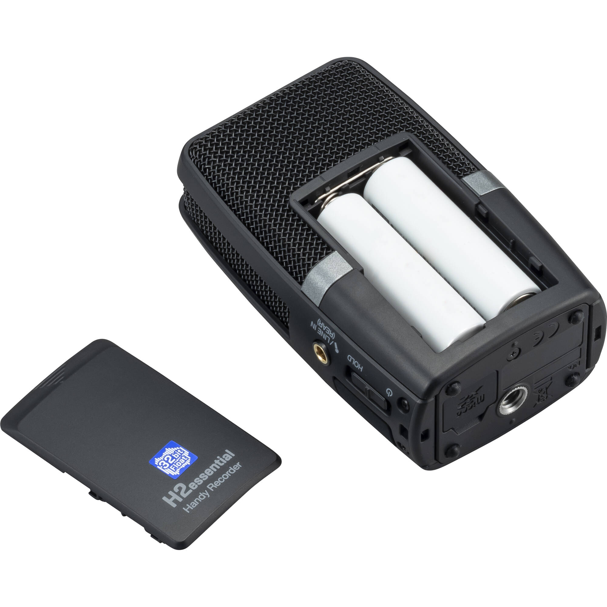 Zoom H2essential digital recorder with multiple microphones and control buttons, ideal for high-quality audio recording.
