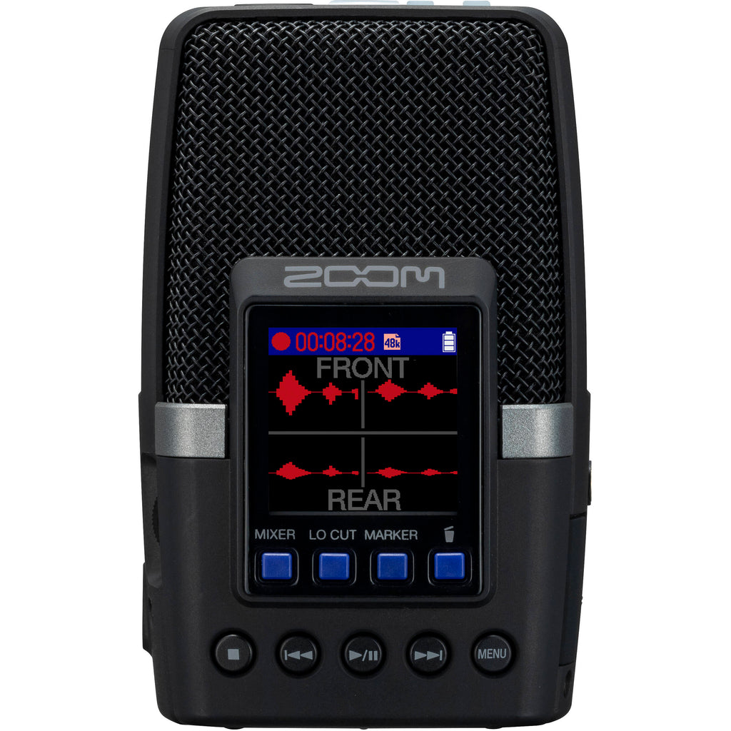 Zoom H2 Essential digital recorder with multiple microphones and control buttons, ideal for high-quality audio recording.