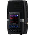 Zoom H2essential digital recorder with multiple microphones, compact design, and control buttons for high-quality audio recording.