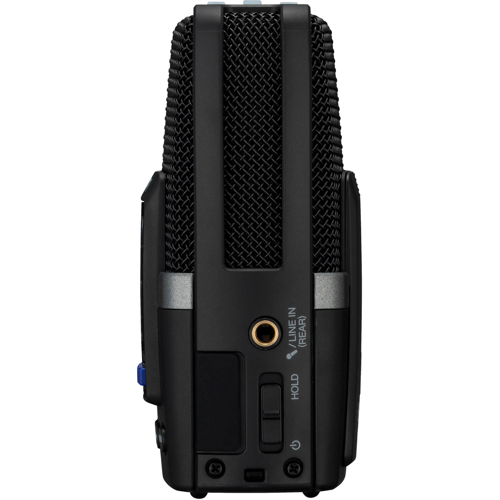 Zoom H2n Essential digital recorder with multiple microphones and control buttons, ideal for high-quality audio recording.