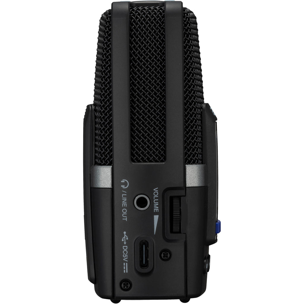 Zoom H2n Essential digital recorder with multiple microphones and control buttons, ideal for high-quality audio recording.