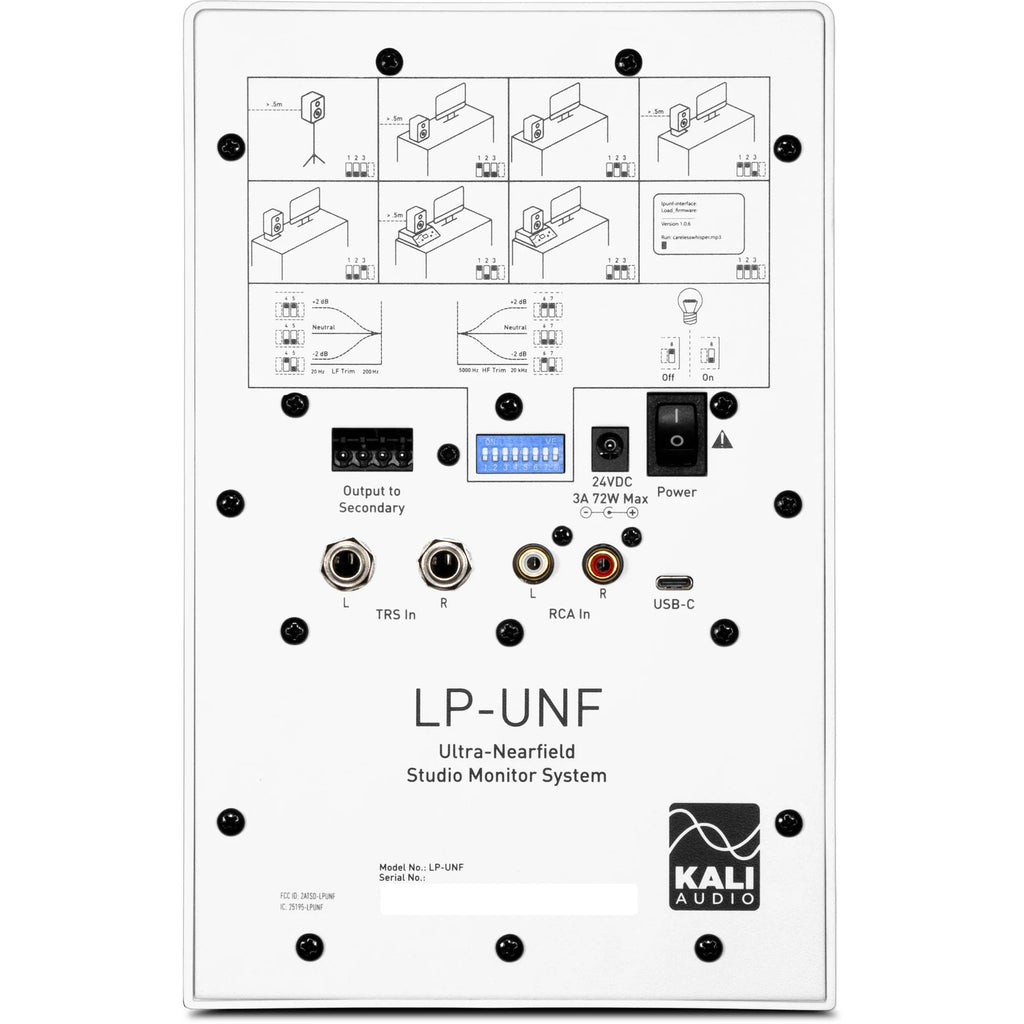 Kali Audio LP-UNF active nearfield monitor speaker with sleek black finish, designed for high-quality audio monitoring.