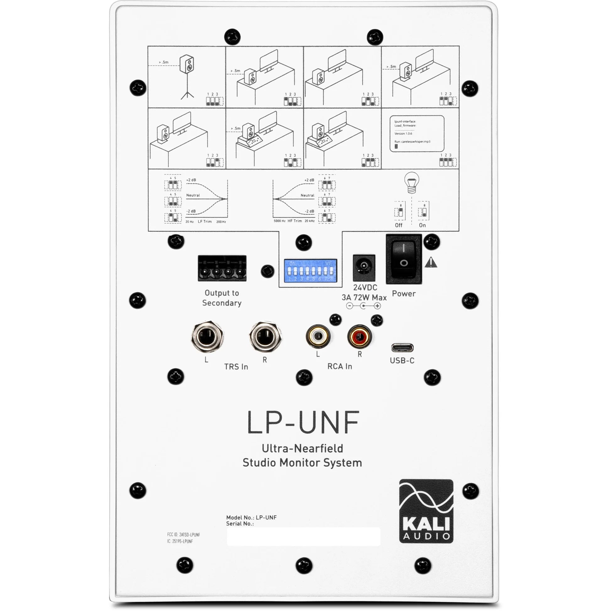 Kali Audio LP-UNF active nearfield monitor speaker with sleek black finish, designed for high-quality audio monitoring.