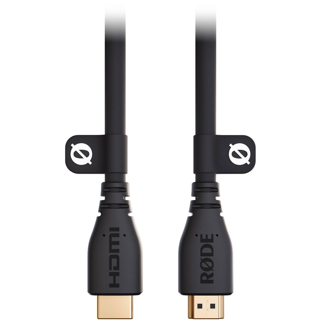 Rode HDMI cable with gold-plated connectors and flexible black cable for high-quality audio and video transmission.
