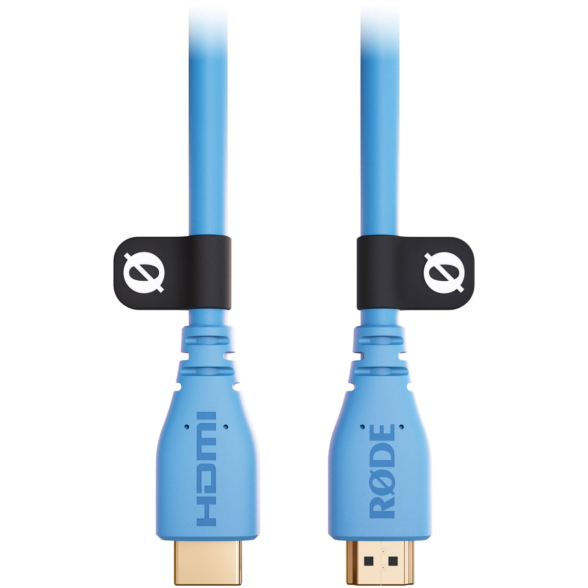 Rode HDMI cable showing gold-plated connectors and flexible black cable for high-quality video and audio transmission.