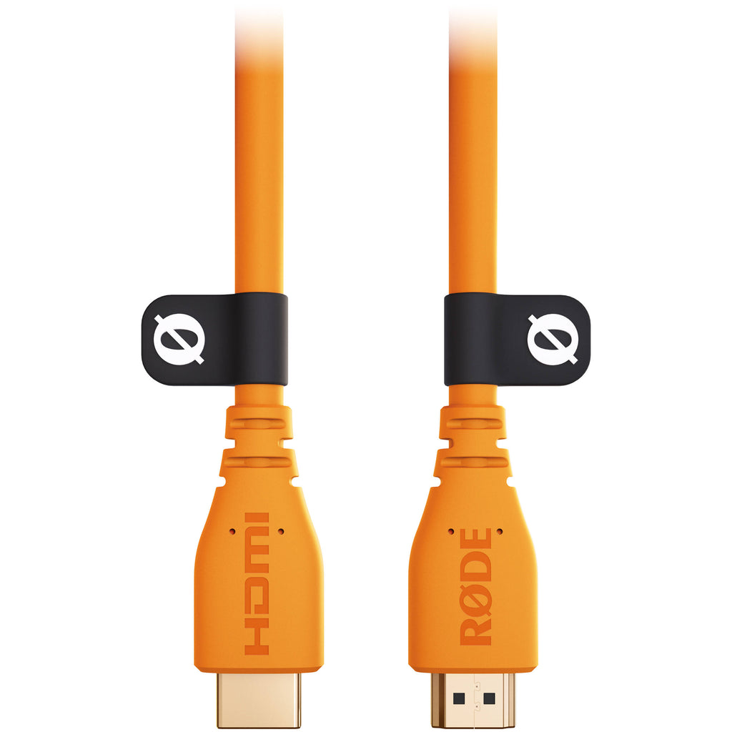 Rode HDMI cable with gold-plated connectors and flexible black cable for high-quality audio and video transmission.