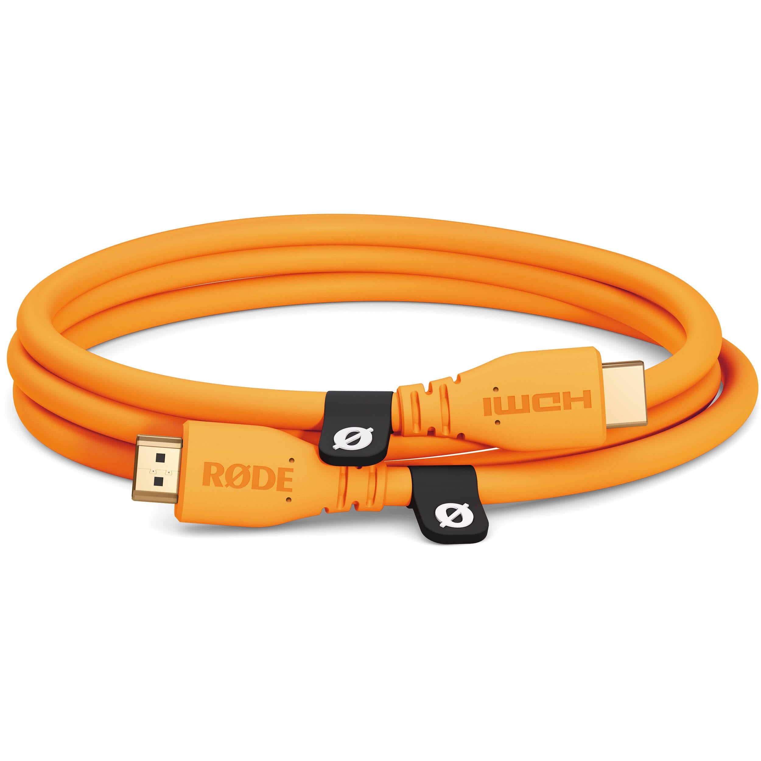 Rode HDMI cable with gold-plated connectors and flexible black cable for high-quality video and audio transmission.