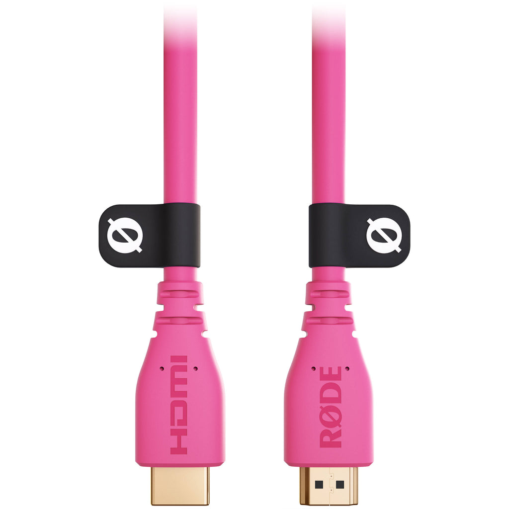 Rode HDMI cable with gold-plated connectors and flexible black cable for high-quality video and audio transmission.