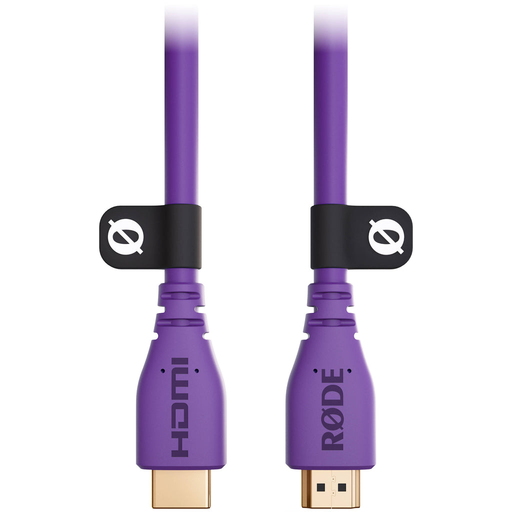 Rode HDMI cable with gold-plated connectors for high-quality audio and video transmission, shown with flexible black cable.