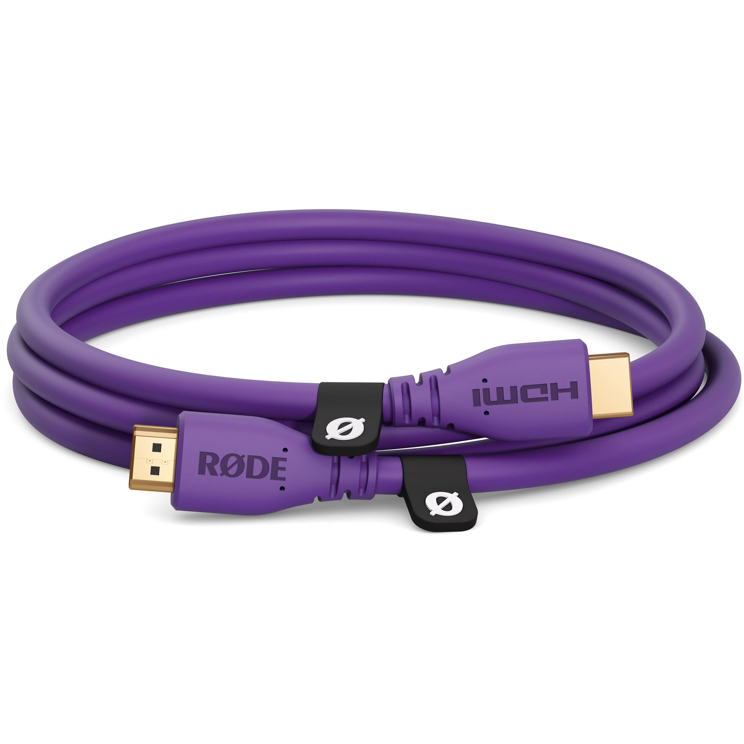 Rode HDMI cable connected to electronic devices, showing high-quality gold-plated connectors and durable black cable for digital video transfer.