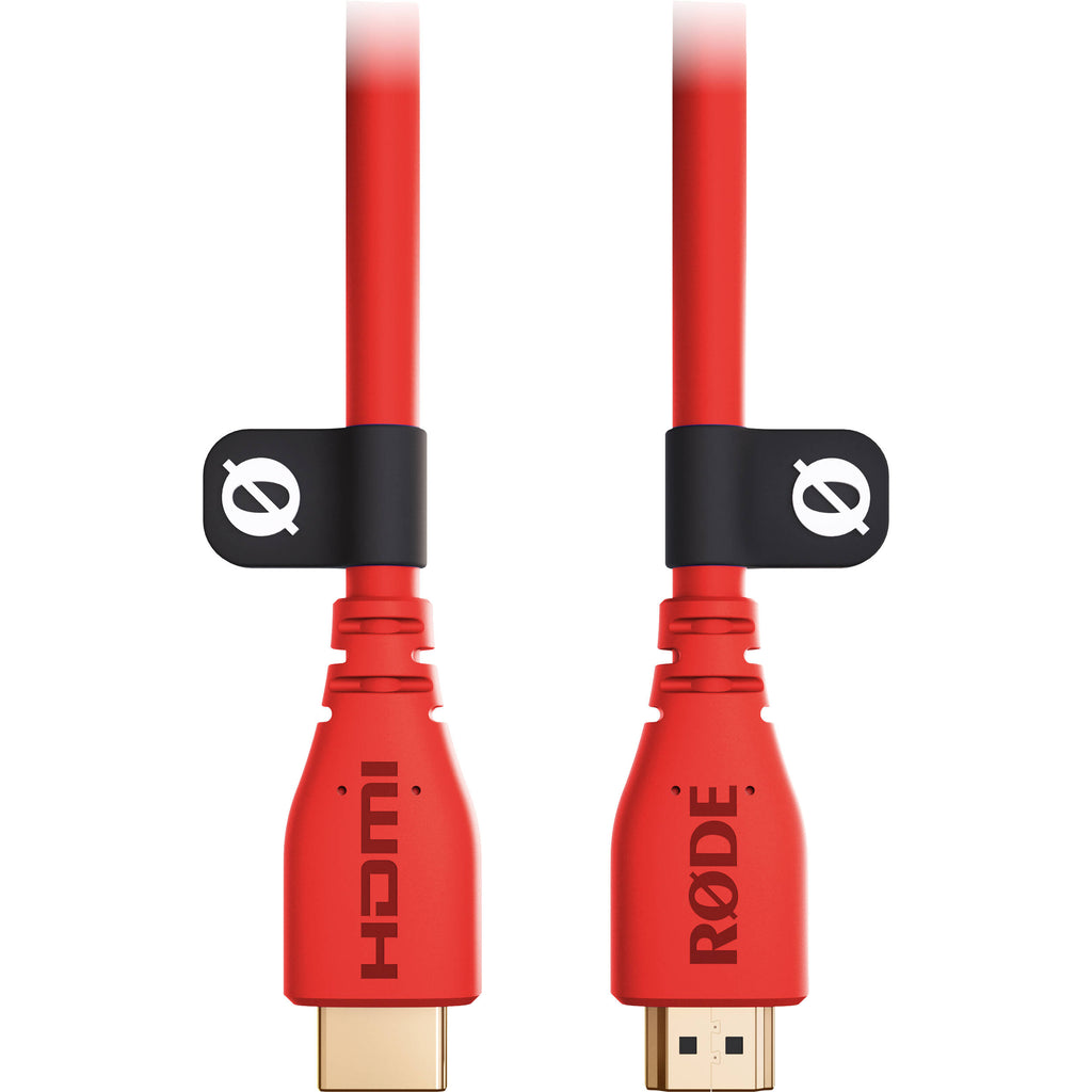 Rode HDMI cable with gold-plated connectors and black braided cable for high-quality video and audio transmission.